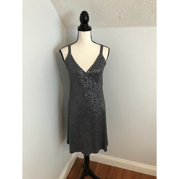 Eileen Fisher Women’s Sequin Surplice Wrap Gray Dress Silk/Cotton - EXSM - Picture 1 of 10
